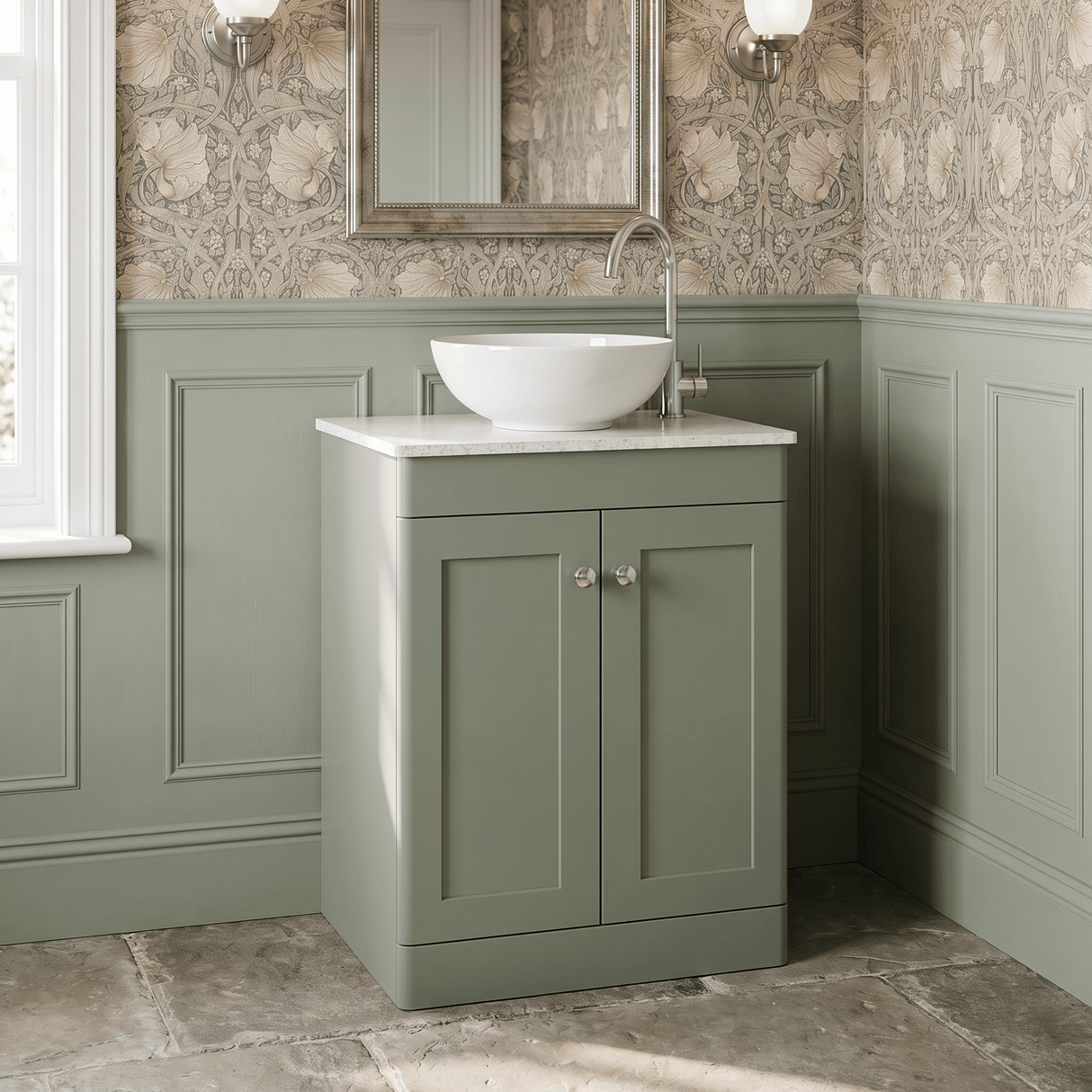 [BFCL825WMT] Swynnerton Traditional 2 Door Floor Standing Vanity Unit with White Marble Worktop, Choice of Size and Colour