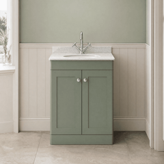[BFCL825WR1] Swynnerton Traditional 2 Door Floor Standing Vanity Basin Unit with 1 Tap Hole White Marble Worktop and Basin, Choice of Size and Colour