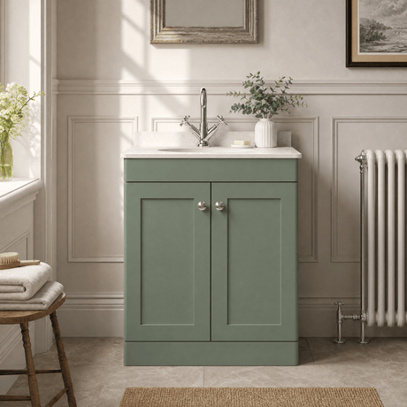 [BFCL825WR1] Swynnerton Traditional 2 Door Floor Standing Vanity Basin Unit with 1 Tap Hole White Marble Worktop and Basin, Choice of Size and Colour - Silo