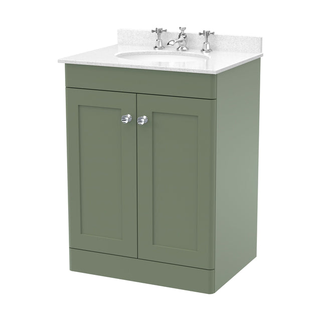 [BFCL825WR3] Swynnerton Traditional 2 Door Floor Standing Vanity Unit with Marble Basin, Satin Green, 600mm - Cutout