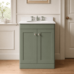 [BFCL825WR3] Swynnerton Traditional 2 Door Floor Standing Vanity Basin Unit with 3 Tap Hole White Marble Worktop and Basin, Choice of Size and Colour