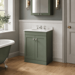 [BFCL825WR3] Swynnerton Traditional 2 Door Floor Standing Vanity Basin Unit with 3 Tap Hole White Marble Worktop and Basin, Choice of Size and Colour