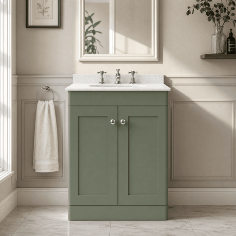 [BFCL825WR3] Swynnerton Traditional 2 Door Floor Standing Vanity Basin Unit with 3 Tap Hole White Marble Worktop and Basin, Choice of Size and Colour - Silo