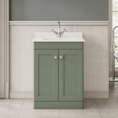 [BFCL825WS1] Swynnerton Traditional 2 Door Floor Standing Vanity Basin Unit with 1 Tap Hole White Marble Worktop and Square Basin, Choice of Size and Colour