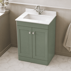 [BFCL825WS1] Swynnerton Traditional 2 Door Floor Standing Vanity Basin Unit with 1 Tap Hole White Marble Worktop and Square Basin, Choice of Size and Colour