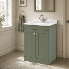 [BFCL825WS1] Swynnerton Traditional 2 Door Floor Standing Vanity Basin Unit with 1 Tap Hole White Marble Worktop and Square Basin, Choice of Size and Colour