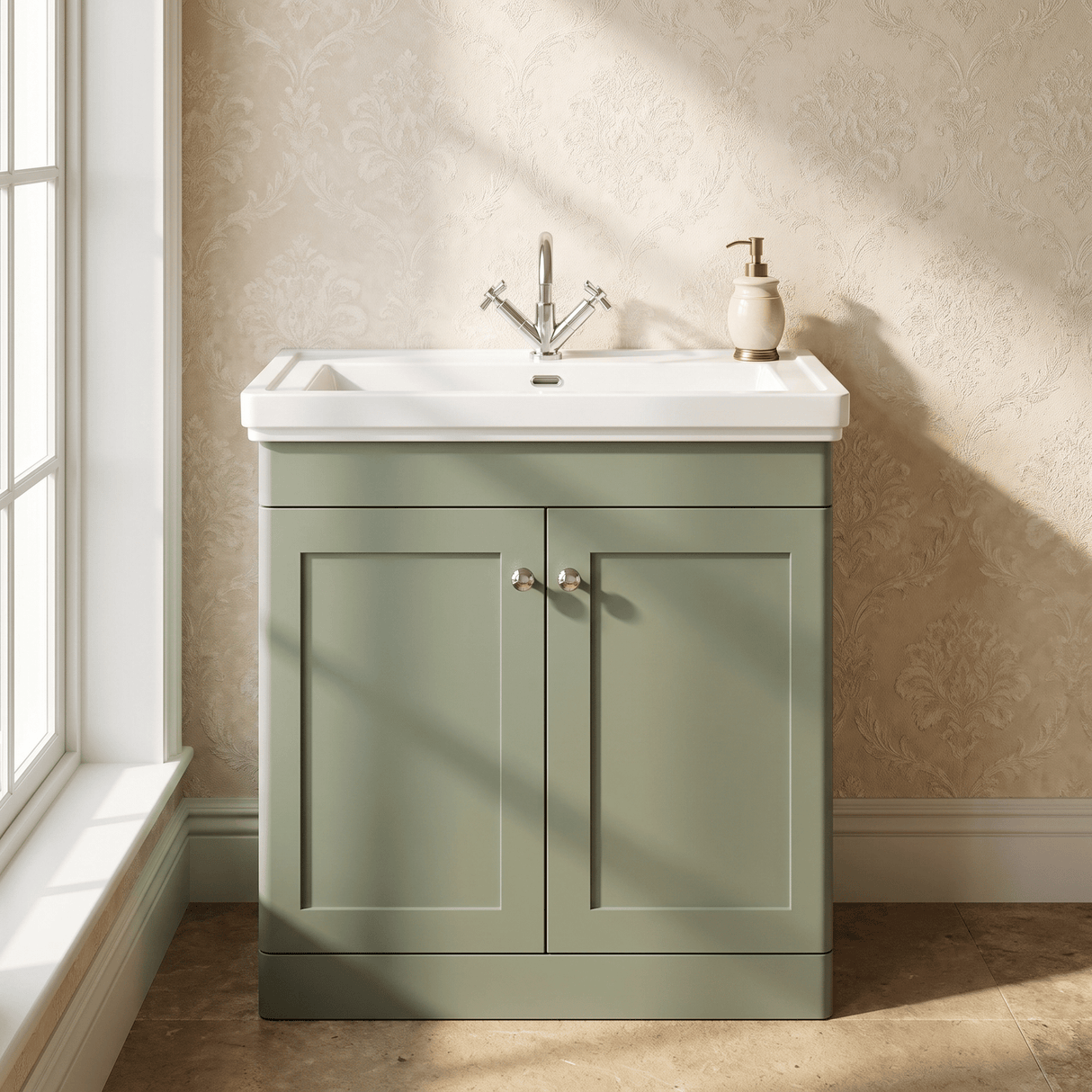 [BFCL826A] Swynnerton Traditional Floor Standing Vanity Basin Unit with 1 Tap Hole Ceramic Basin - Choice of Size and Finish - Silo