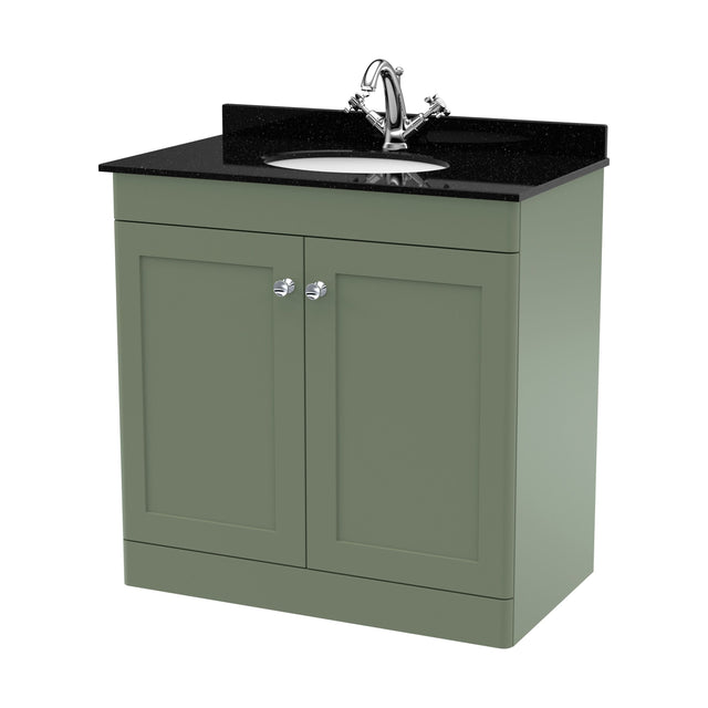 [BFCL826BR1] Swynnerton Traditional 2 Door Floor Standing Vanity Unit with Marble Basin, Satin Green, 800mm - Cutout