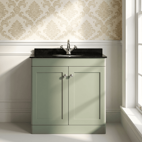 [BFCL826BR1] Swynnerton Traditional 2 Door Floor Standing Vanity Unit with Black Marble Worktop and 1 Tap Hole Basin, Choice of Size and Colour - Silo