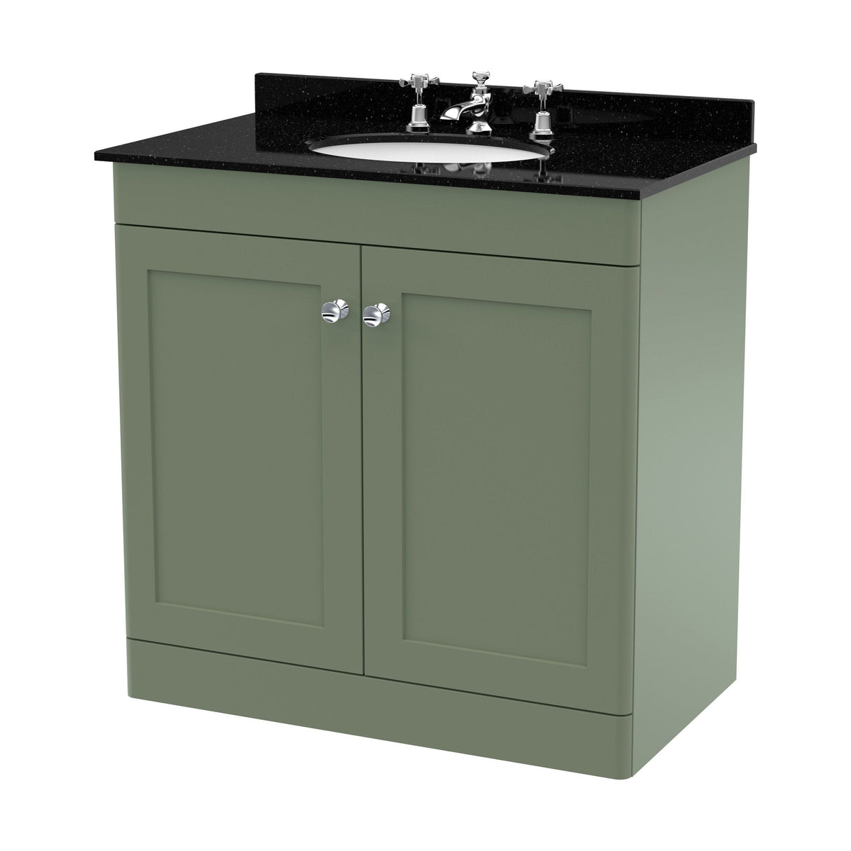 [BFCL826BR3] Swynnerton Traditional 2 Door Floor Standing Vanity Unit with Black Marble Worktop and 3 Tap Hole Basin, Choice of Size and Colour - Cutout