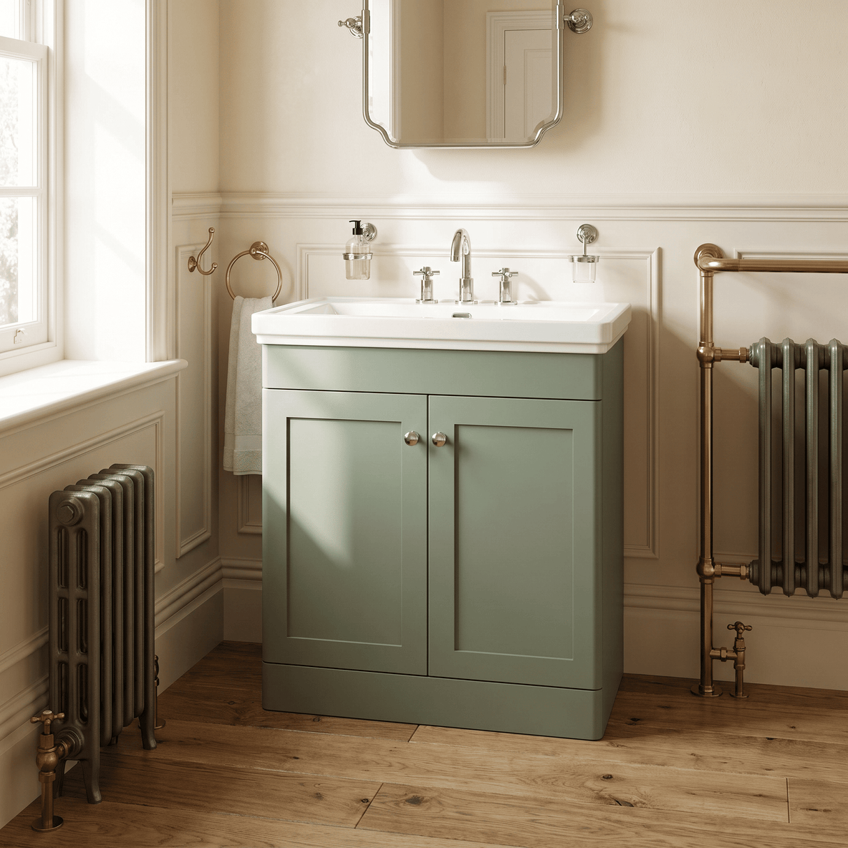 [BFCL826B] Swynnerton Traditional 2 Door Floor Standing Vanity Basin Unit with 3 Tap Hole Traditional Fireclay Basin, Choice of Size and Colour