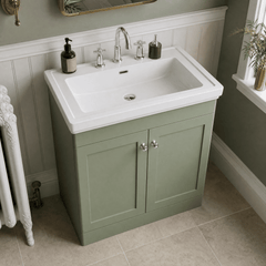 [BFCL826B] Swynnerton Traditional 2 Door Floor Standing Vanity Basin Unit with 3 Tap Hole Traditional Fireclay Basin, Choice of Size and Colour