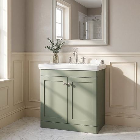 [BFCL826B] Swynnerton Traditional 2 Door Floor Standing Vanity Basin Unit with 3 Tap Hole Traditional Fireclay Basin, Choice of Size and Colour - Silo