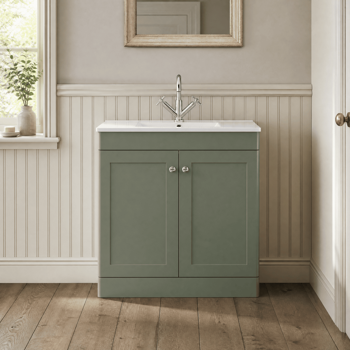 [BFCL826C] Swynnerton Traditional 2 Door Floor Standing Vanity Basin Unit with 1 Tap Hole Minimalist Ceramic Basin, Choice of Size and Colour