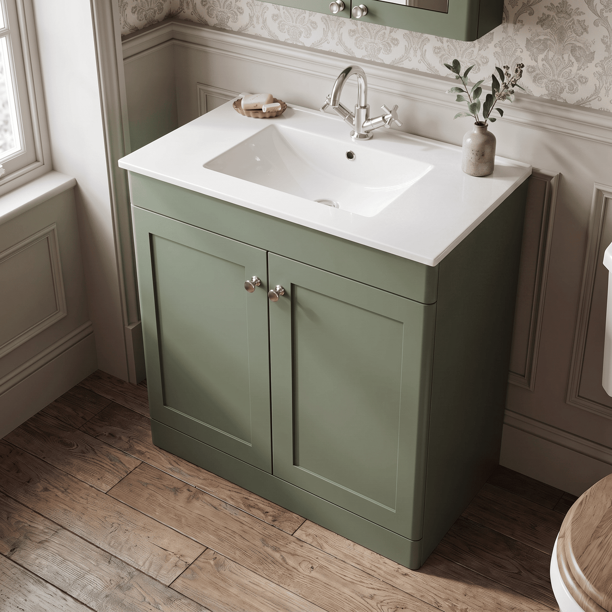 [BFCL826C] Swynnerton Traditional 2 Door Floor Standing Vanity Basin Unit with 1 Tap Hole Minimalist Ceramic Basin, Choice of Size and Colour