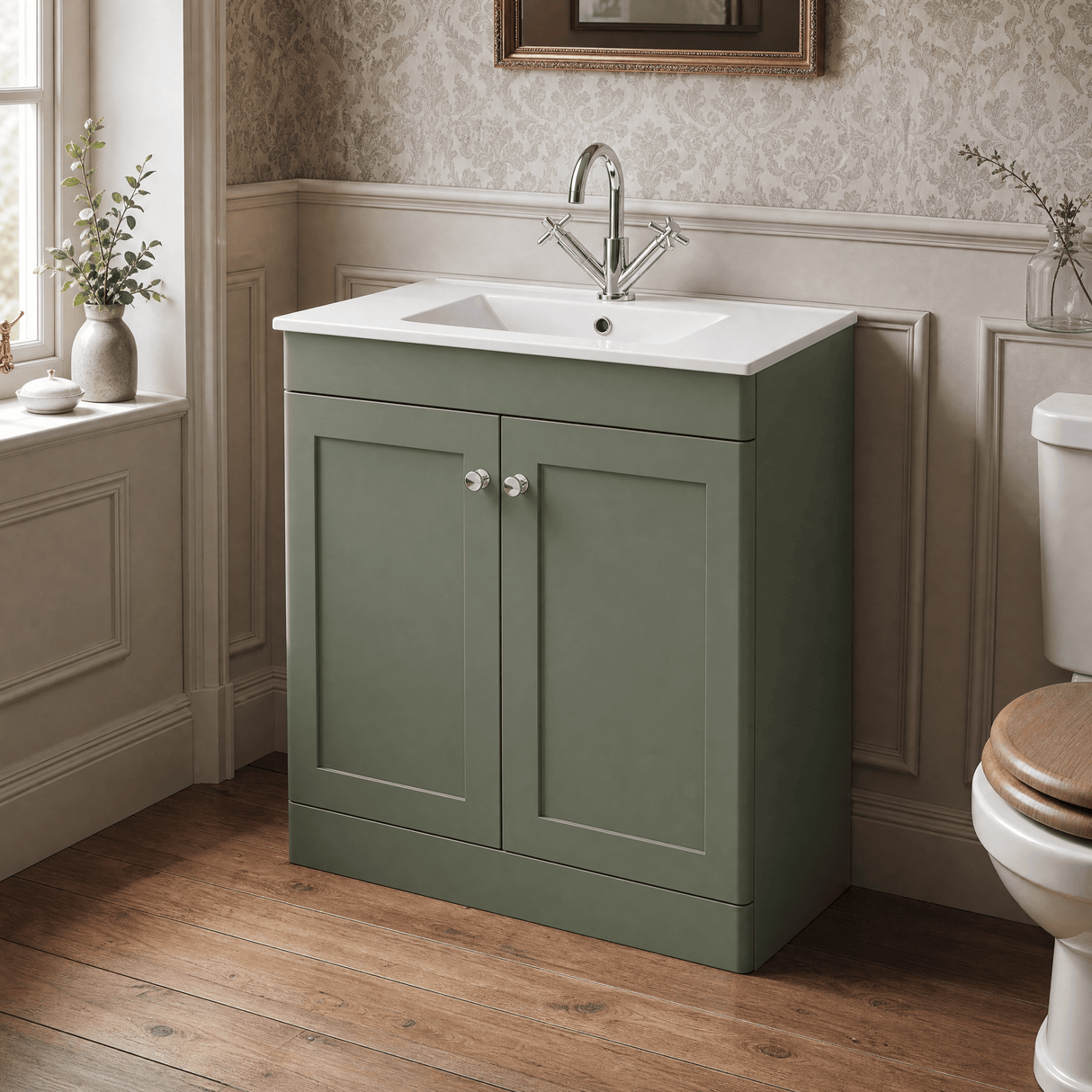 [BFCL826C] Swynnerton Traditional 2 Door Floor Standing Vanity Basin Unit with 1 Tap Hole Minimalist Ceramic Basin, Choice of Size and Colour