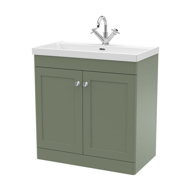 [BFCL826E] Swynnerton Traditional 2 Door Floor Standing Vanity Unit with Thin Edge Basin, Satin Green, 800mm - Cutout