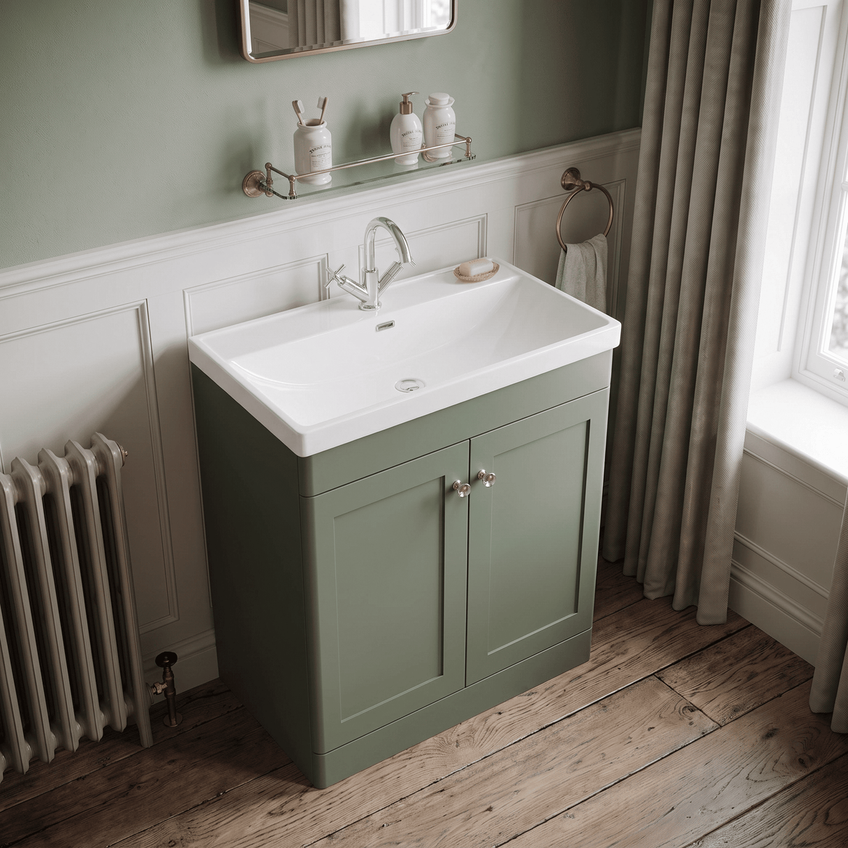 [BFCL826E] Swynnerton Traditional 2 Door Floor Standing Vanity Unit with Thin Edge Basin, Choice of Size and Colour