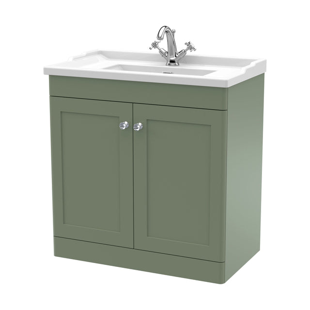 [BFCL826F] Swynnerton Traditional 2 Door Floor Standing Vanity Unit with Basin, Satin Green, 800mm - Cutout