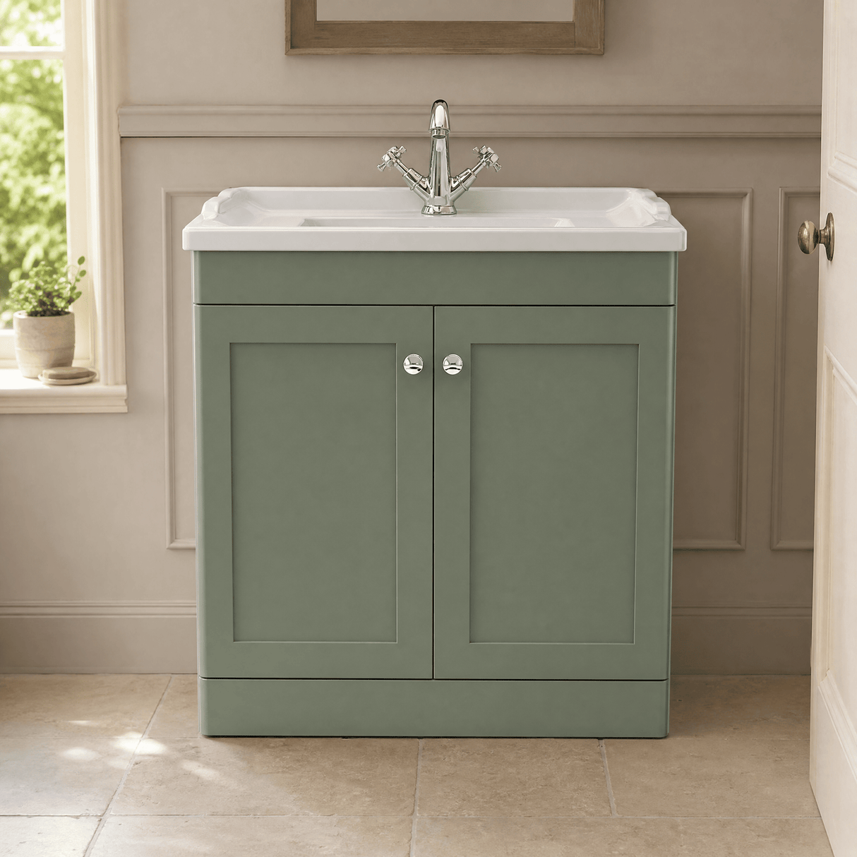 [BFCL826F] Swynnerton Traditional 2 Door Floor Standing Vanity Basin Unit with 1 Tap Hole Traditional Ceramic Basin, Choice of Size and Colour
