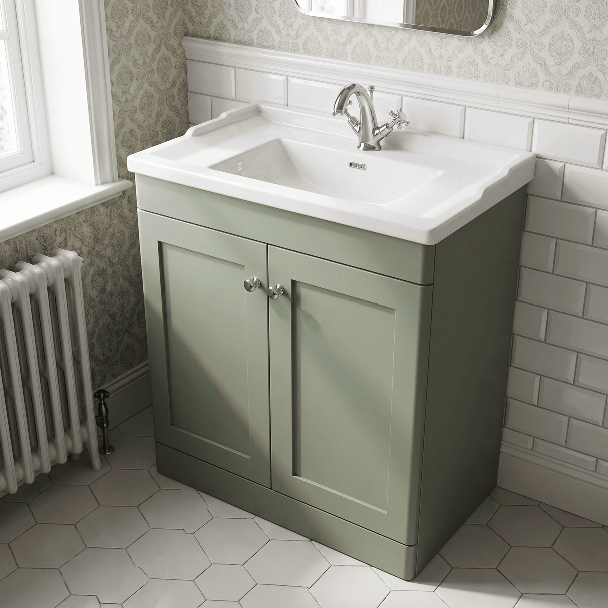 [BFCL826F] Swynnerton Traditional 2 Door Floor Standing Vanity Basin Unit with 1 Tap Hole Traditional Ceramic Basin, Choice of Size and Colour