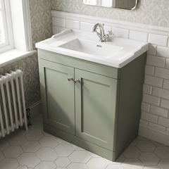 [BFCL826F] Swynnerton Traditional 2 Door Floor Standing Vanity Basin Unit with 1 Tap Hole Traditional Ceramic Basin, Choice of Size and Colour