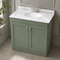 [BFCL826GR1] Swynnerton Traditional 2 Door Floor Standing Vanity Unit with Grey Marble Worktop and 1 Tap Hole Basin, Choice of Size and Colour