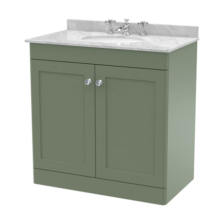 [BFCL826GR3] Swynnerton Traditional 2 Door Floor Standing Vanity Unit with Marble Basin, Satin Green, 800mm - Cutout