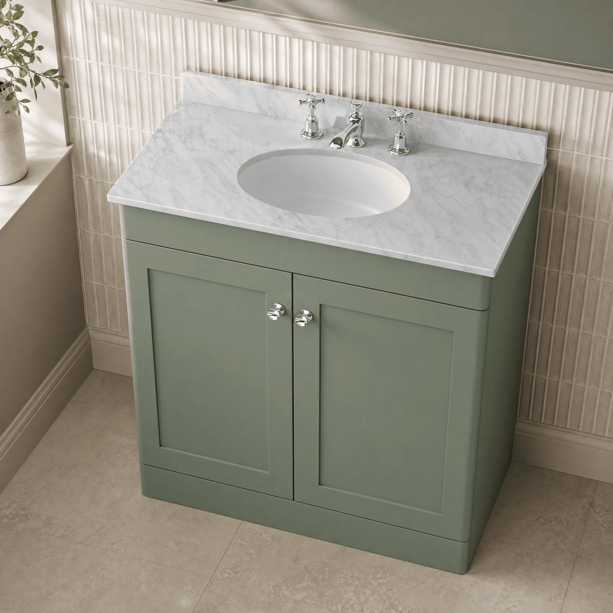 [BFCL826GR3] Swynnerton Traditional 2 Door Floor Standing Vanity Basin Unit with 3 Tap Hole Grey Marble Top Basin, Choice of Size and Colour