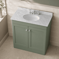 [BFCL826GR3] Swynnerton Traditional 2 Door Floor Standing Vanity Basin Unit with 3 Tap Hole Grey Marble Top Basin, Choice of Size and Colour