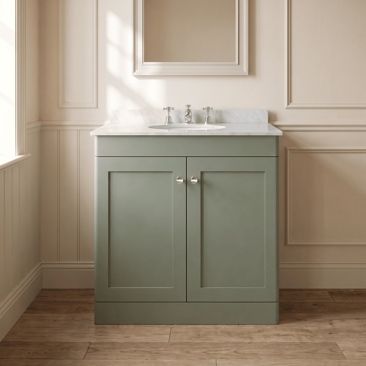 [BFCL826GR3] Swynnerton Traditional 2 Door Floor Standing Vanity Basin Unit with 3 Tap Hole Grey Marble Top Basin, Choice of Size and Colour - Silo
