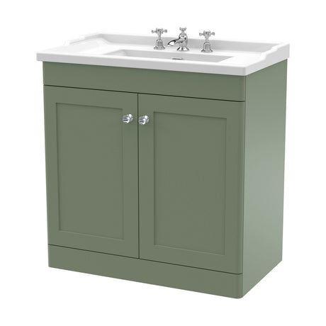 [BFCL826G] Swynnerton Traditional 2 Door Floor Standing Vanity Unit with Basin, Satin Green, 800mm - Cutout