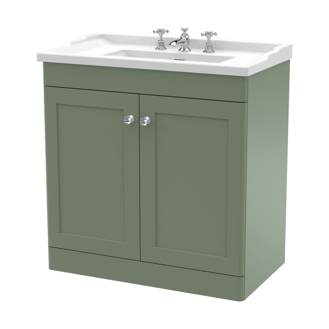 [BFCL826G] Swynnerton Traditional 2 Door Floor Standing Vanity Unit with Basin, Satin Green, 800mm - Cutout