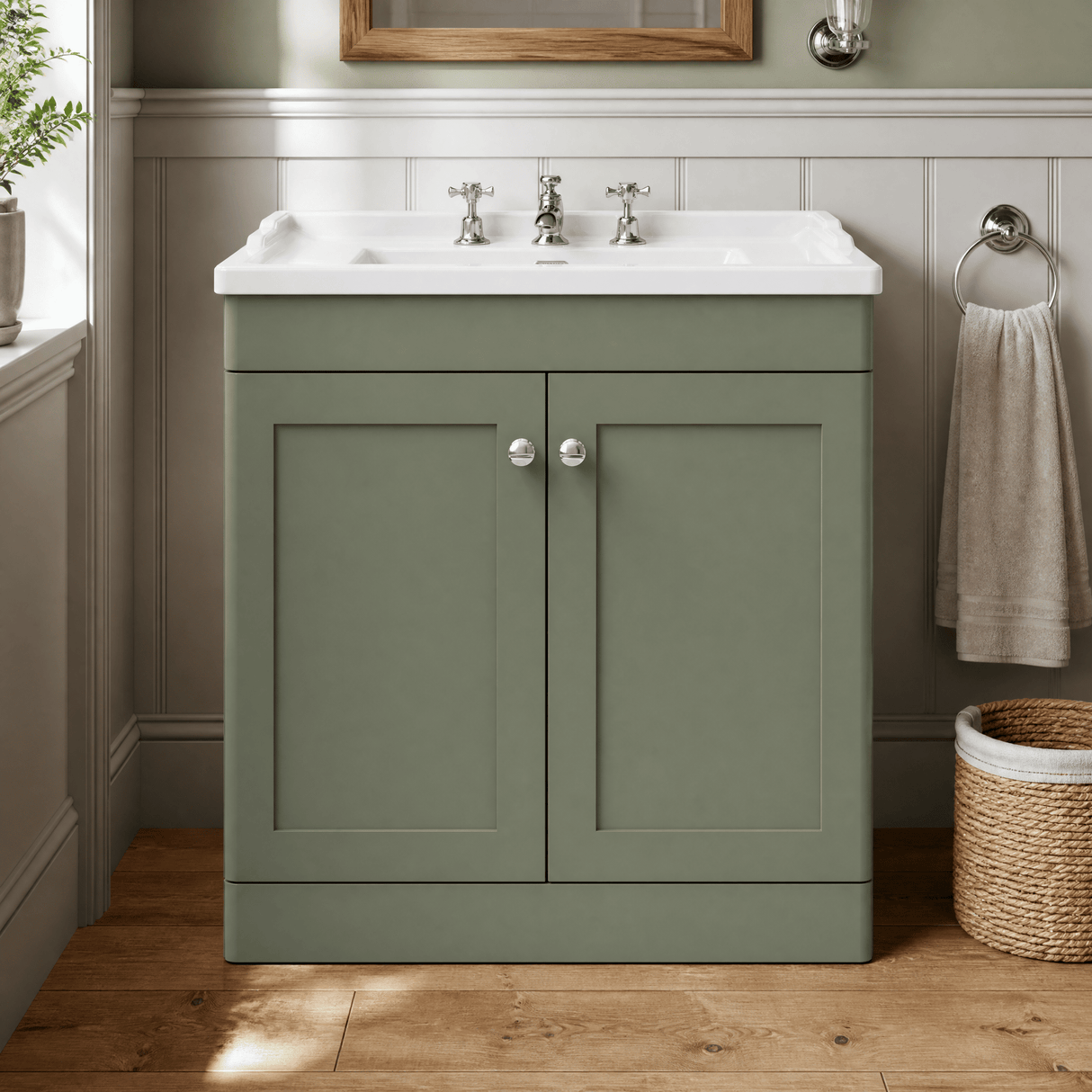 [BFCL826G] Swynnerton Traditional 2 Door Floor Standing Vanity Basin Unit with 3 Tap Hole Traditional Ceramic Basin, Choice of Size and Colour