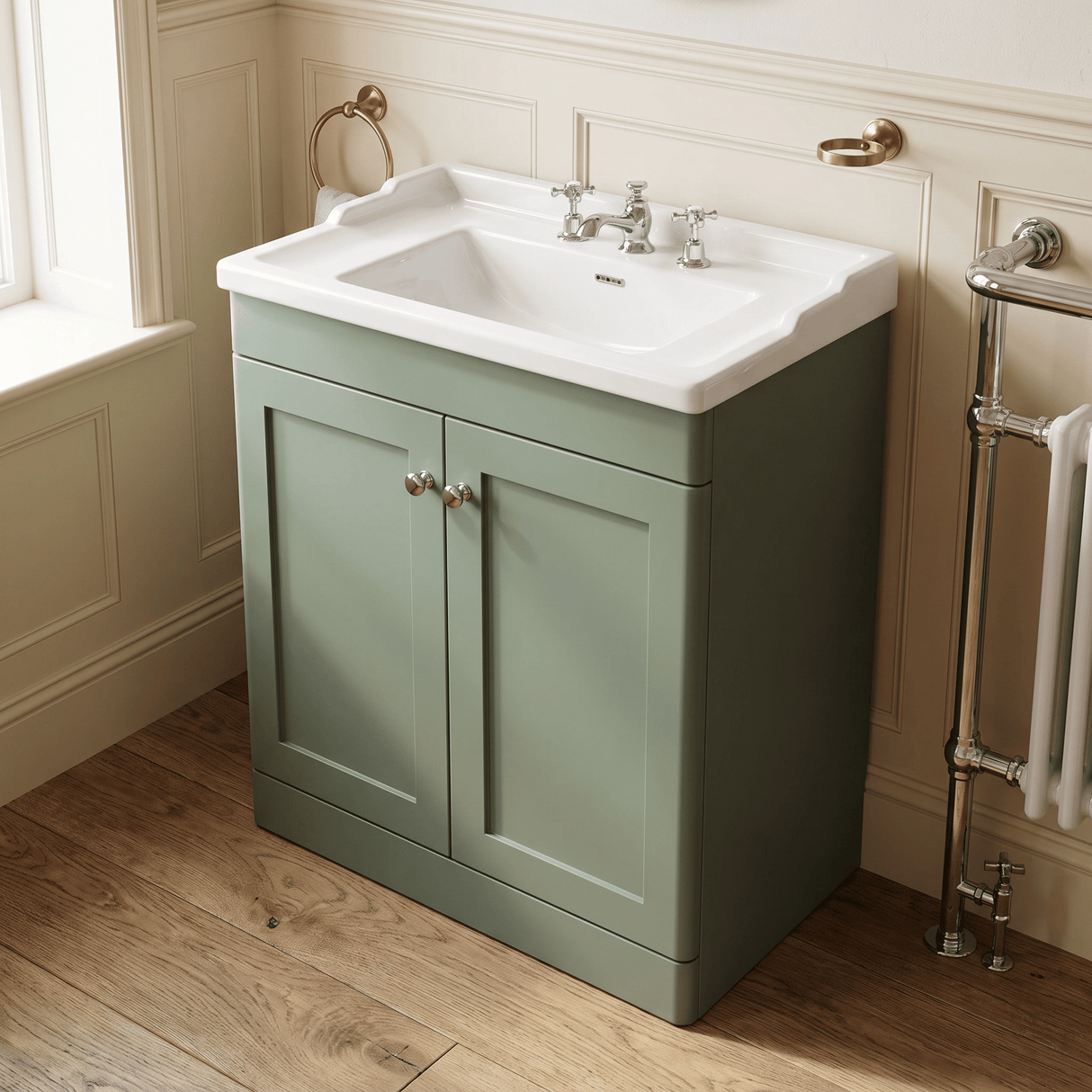 [BFCL826G] Swynnerton Traditional 2 Door Floor Standing Vanity Basin Unit with 3 Tap Hole Traditional Ceramic Basin, Choice of Size and Colour