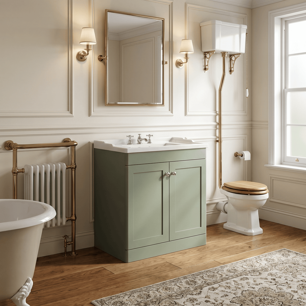 [BFCL826G] Swynnerton Traditional 2 Door Floor Standing Vanity Basin Unit with 3 Tap Hole Traditional Ceramic Basin, Choice of Size and Colour
