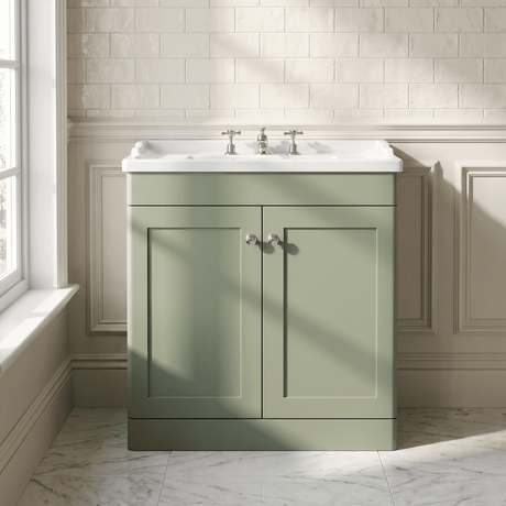 [BFCL826G] Swynnerton Traditional 2 Door Floor Standing Vanity Basin Unit with 3 Tap Hole Traditional Ceramic Basin, Choice of Size and Colour - Silo