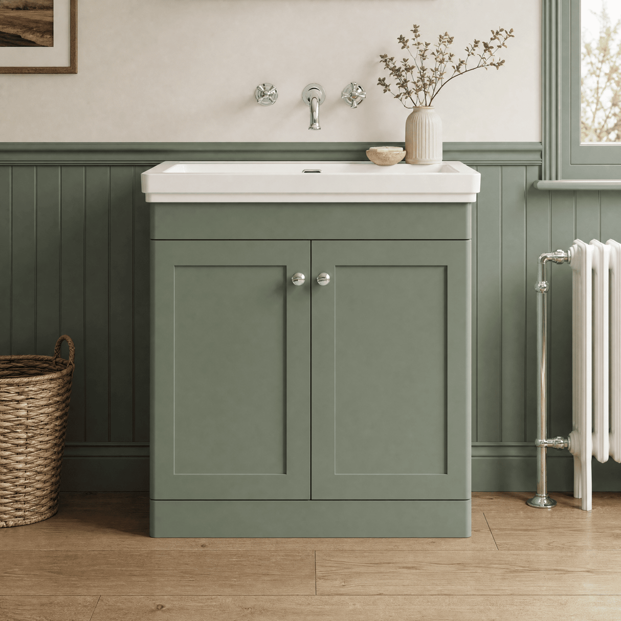 [BFCL826H] Swynnerton Traditional 2 Door Floor Standing Vanity Unit with 0 Tap Hole Traditional Fireclay Basin, Choice of Size and Colour