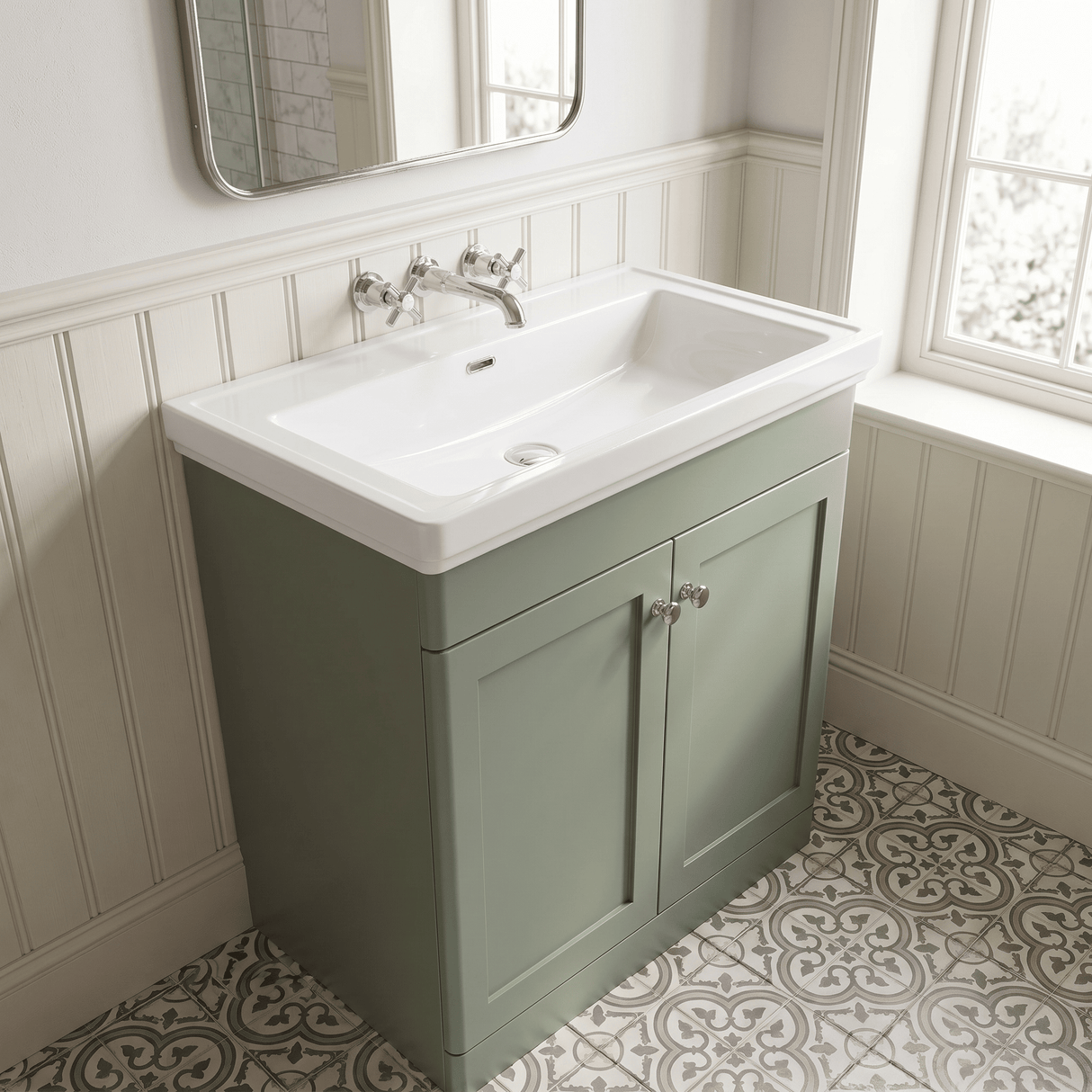 [BFCL826H] Swynnerton Traditional 2 Door Floor Standing Vanity Unit with 0 Tap Hole Traditional Fireclay Basin, Choice of Size and Colour