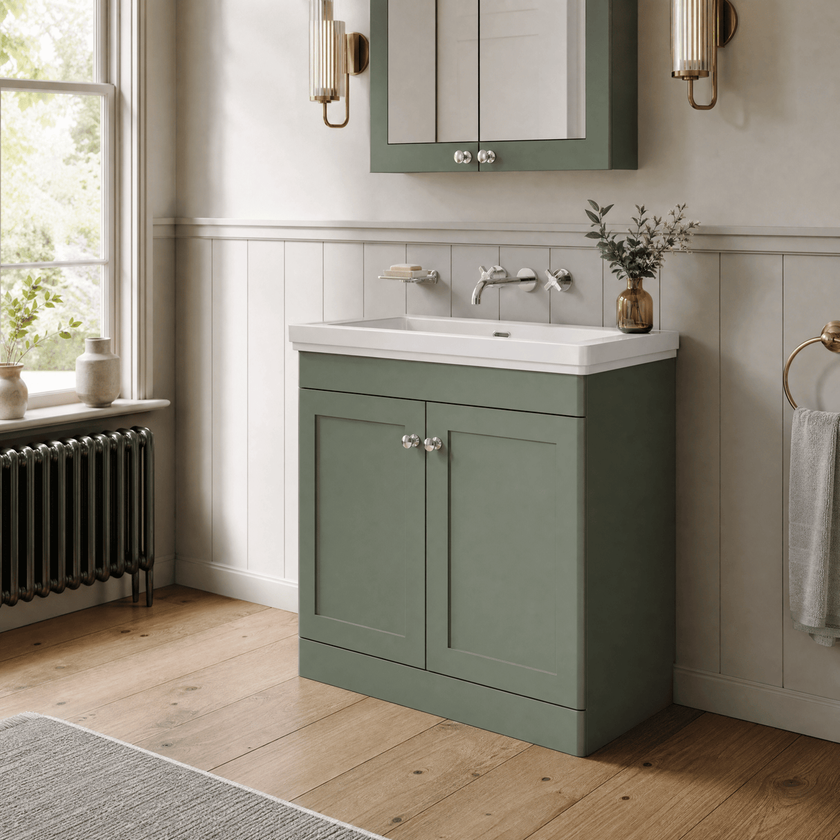 [BFCL826H] Swynnerton Traditional 2 Door Floor Standing Vanity Unit with 0 Tap Hole Traditional Fireclay Basin, Choice of Size and Colour