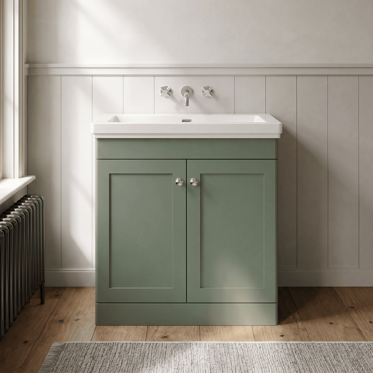 [BFCL826H] Swynnerton Traditional 2 Door Floor Standing Vanity Unit with 0 Tap Hole Traditional Fireclay Basin, Choice of Size and Colour - Silo