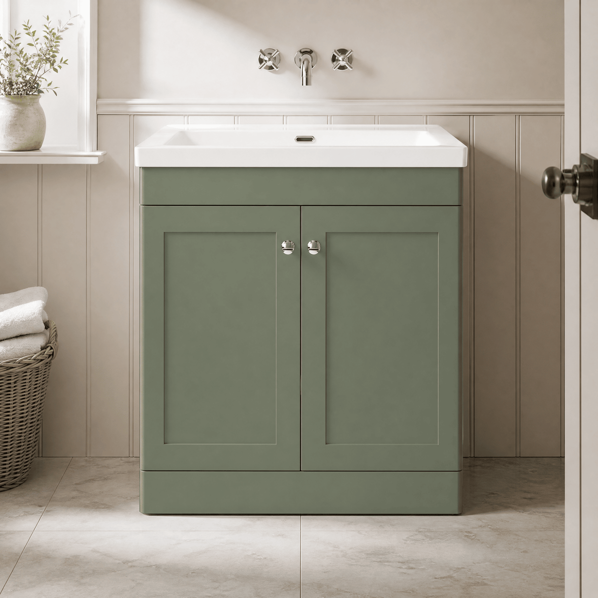 [BFCL826K] Swynnerton Traditional 2 Door Floor Standing Vanity Basin Unit with 0 Tap Hole Modern Fireclay Basin, Choice of Size and Colour