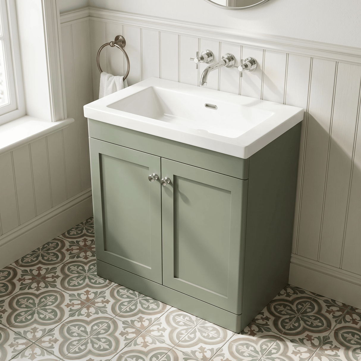 [BFCL826K] Swynnerton Traditional 2 Door Floor Standing Vanity Basin Unit with 0 Tap Hole Modern Fireclay Basin, Choice of Size and Colour