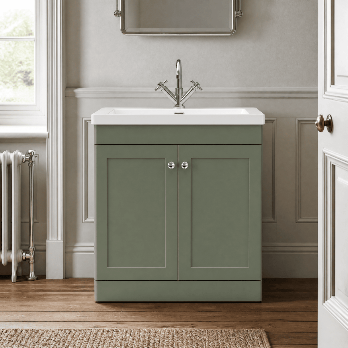 [BFCL826L] Swynnerton Traditional 2 Door Floor Standing Vanity Basin Unit with 1 Tap Hole Modern Fireclay Basin, Choice of Size and Colour