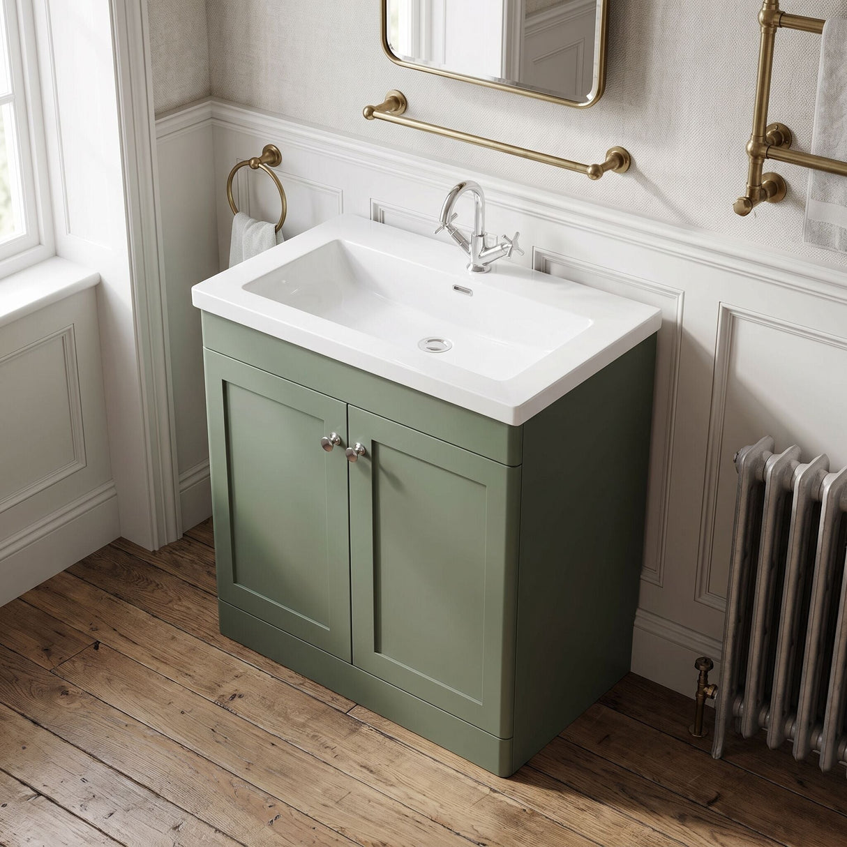 [BFCL826L] Swynnerton Traditional 2 Door Floor Standing Vanity Basin Unit with 1 Tap Hole Modern Fireclay Basin, Choice of Size and Colour