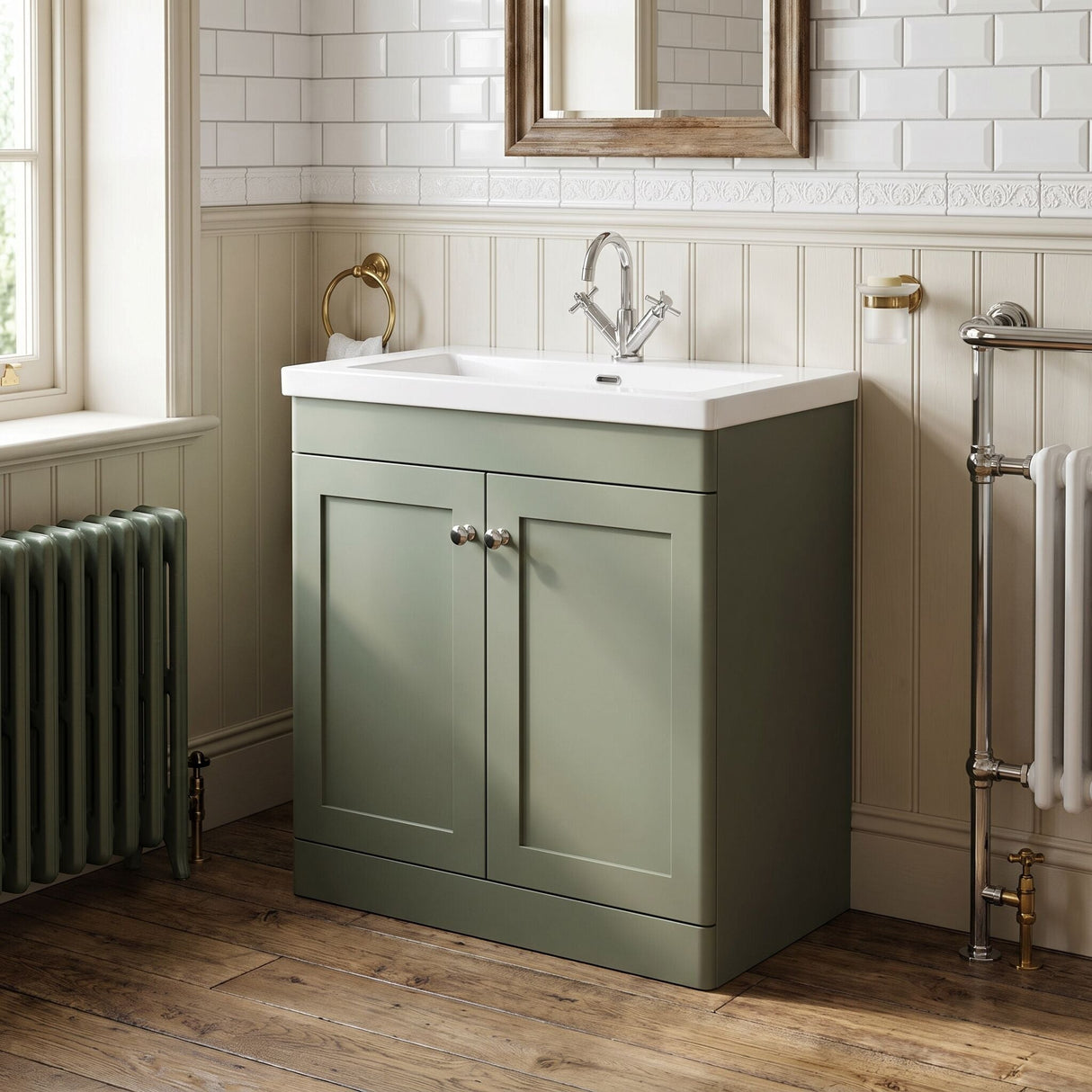 [BFCL826L] Swynnerton Traditional 2 Door Floor Standing Vanity Basin Unit with 1 Tap Hole Modern Fireclay Basin, Choice of Size and Colour