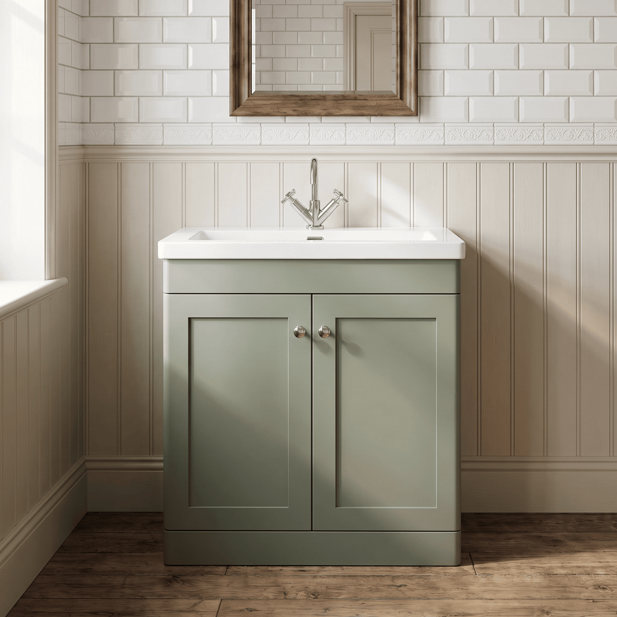 [BFCL826L] Swynnerton Traditional 2 Door Floor Standing Vanity Basin Unit with 1 Tap Hole Modern Fireclay Basin, Choice of Size and Colour - Silo