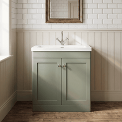 [BFCL826L] Swynnerton Traditional 2 Door Floor Standing Vanity Basin Unit with 1 Tap Hole Modern Fireclay Basin, Choice of Size and Colour - Silo
