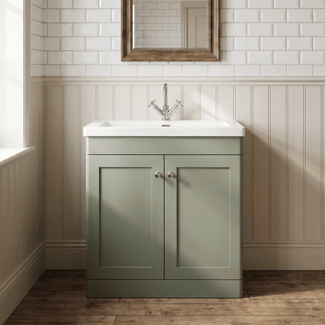 [BFCL826L] Swynnerton Traditional 2 Door Floor Standing Vanity Basin Unit with 1 Tap Hole Modern Fireclay Basin, Choice of Size and Colour - Silo