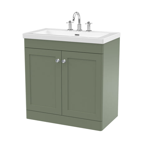 [BFCL826M] Swynnerton Traditional 2 Door Floor Standing Vanity Unit with Fireclay Basin, Satin Green, 800mm - Cutout